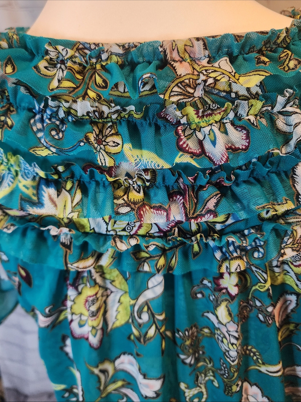 White House Black Market Teal Floral Paisley Blouse - Picture 5 of 6